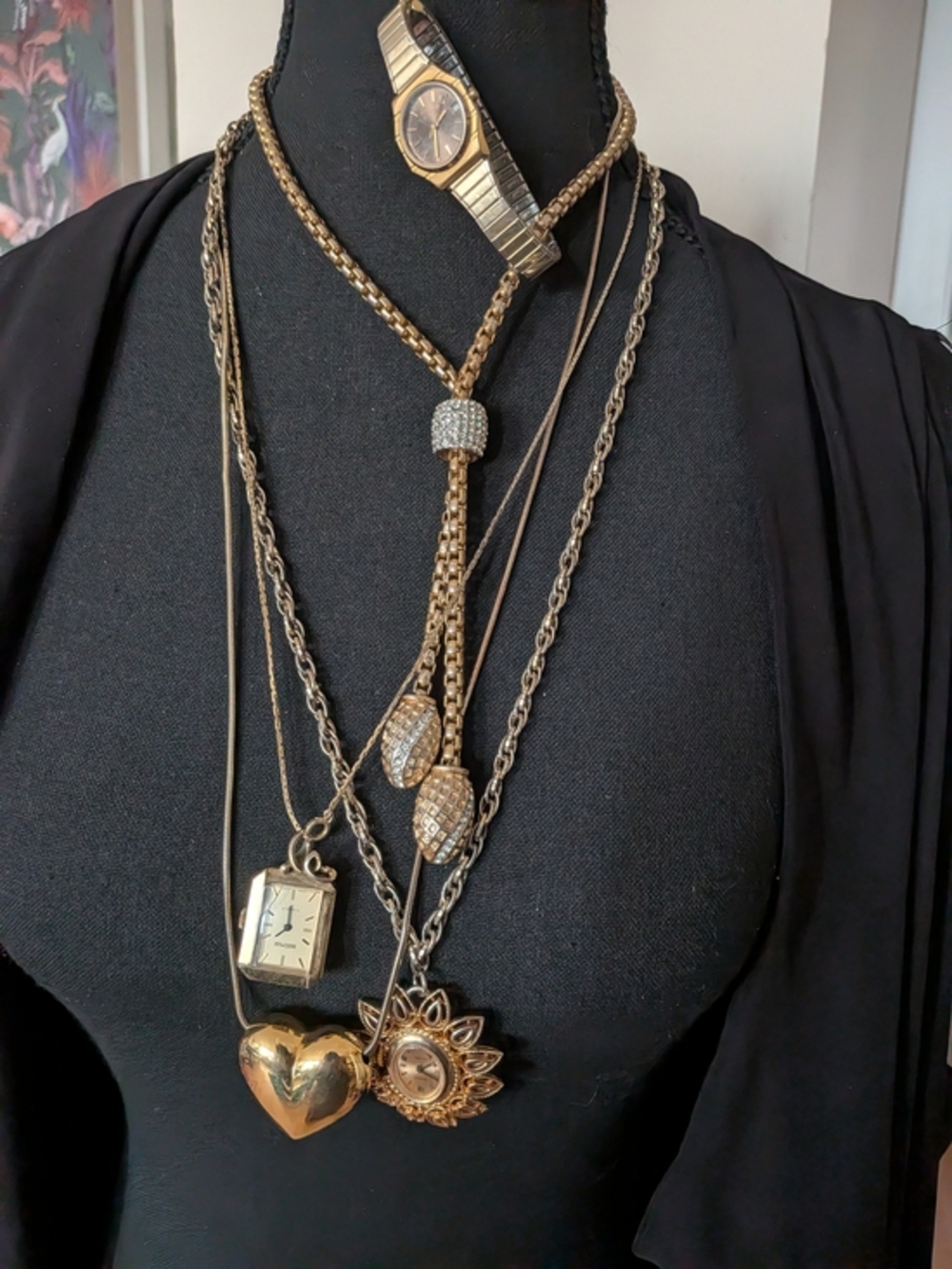 Vintage Gold Tone Layered Heart Watch Pendant Necklace Set - INTERESTED